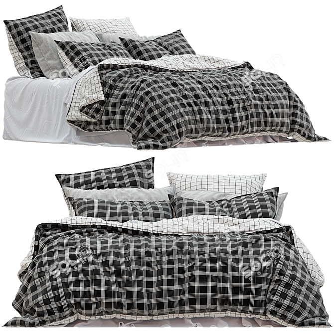 Checkered Cotton Quilt Cover 3D model image 1