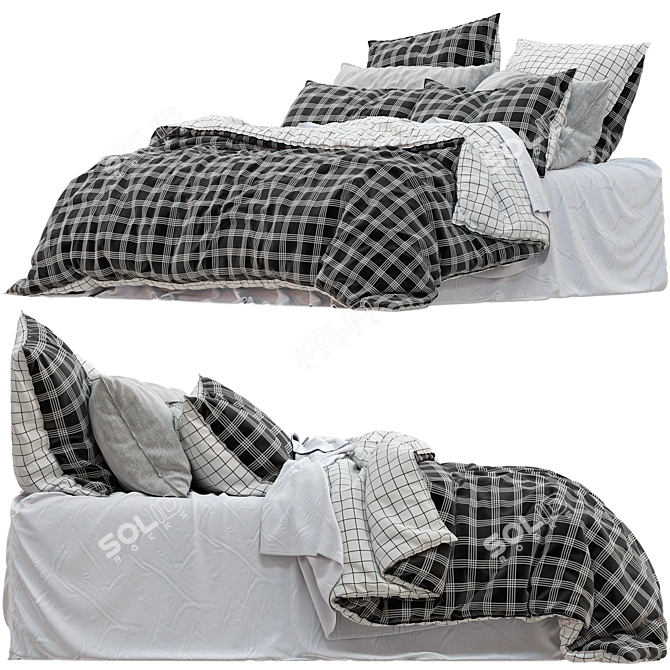 Checkered Cotton Quilt Cover 3D model image 2