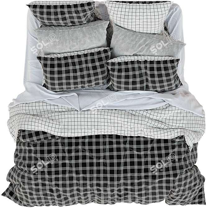 Checkered Cotton Quilt Cover 3D model image 3