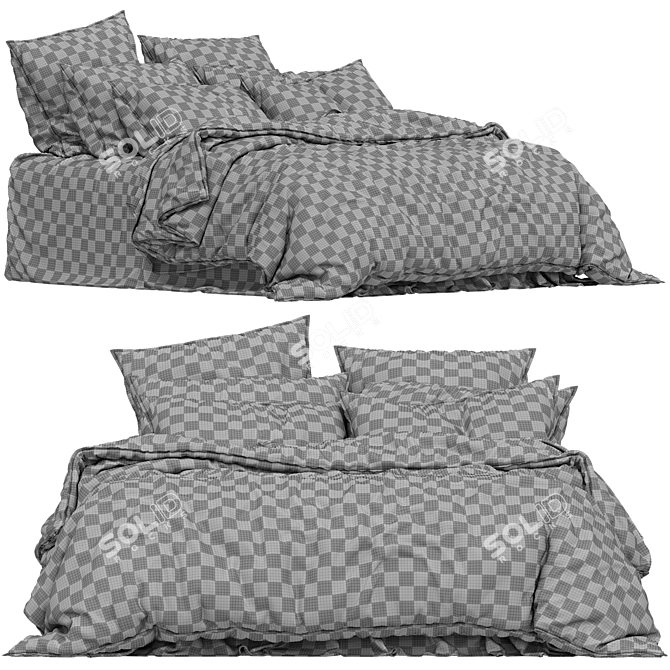 Checkered Cotton Quilt Cover 3D model image 4