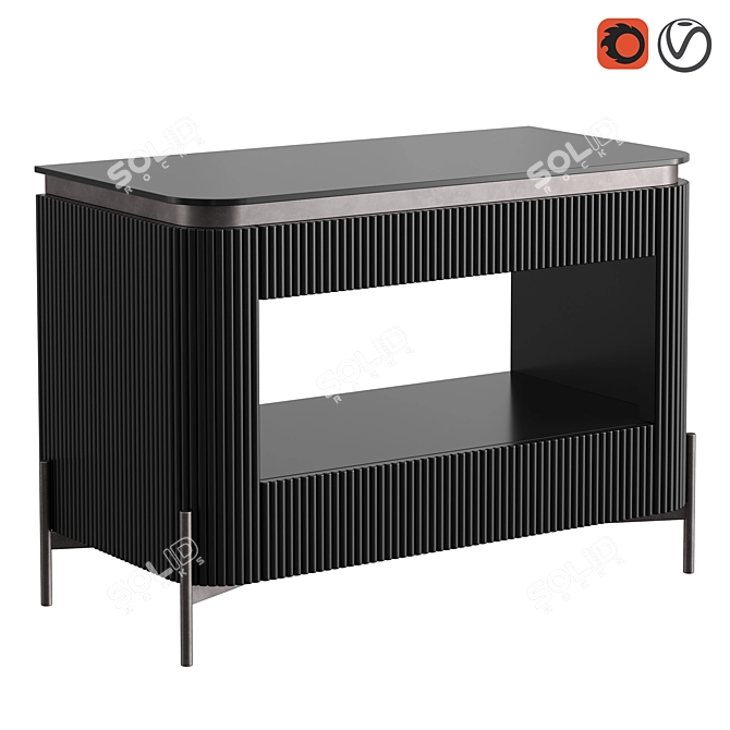 Glossy Black Bedside Drawer, Metal Legs 3D model image 1