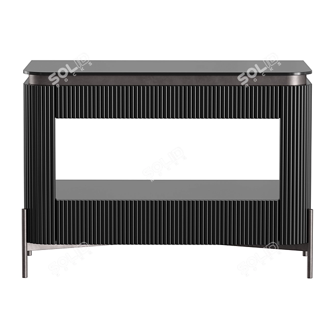 Glossy Black Bedside Drawer, Metal Legs 3D model image 2