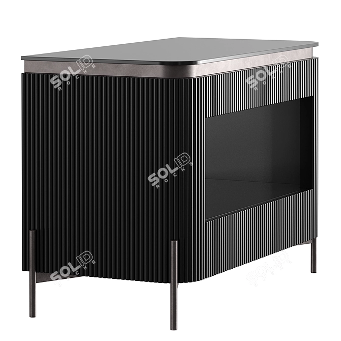 Glossy Black Bedside Drawer, Metal Legs 3D model image 3