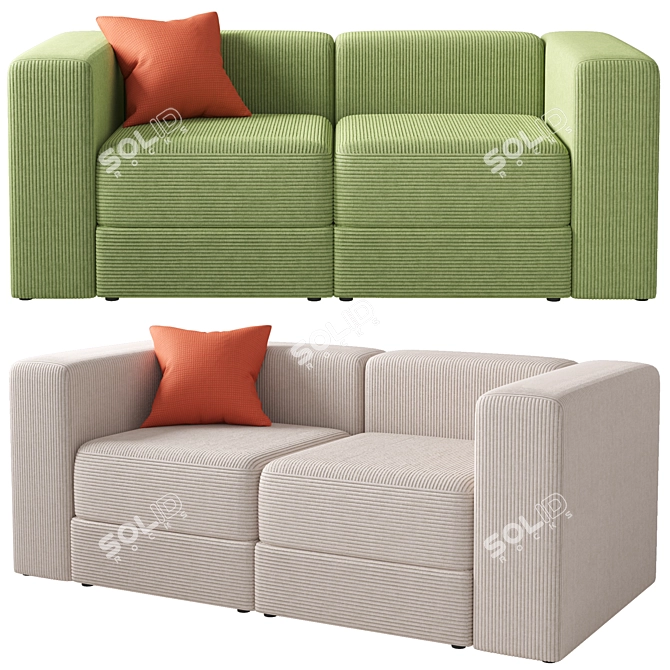 Modular 2-Seater Sofa Set, Ikea, Three Colors 3D model image 1