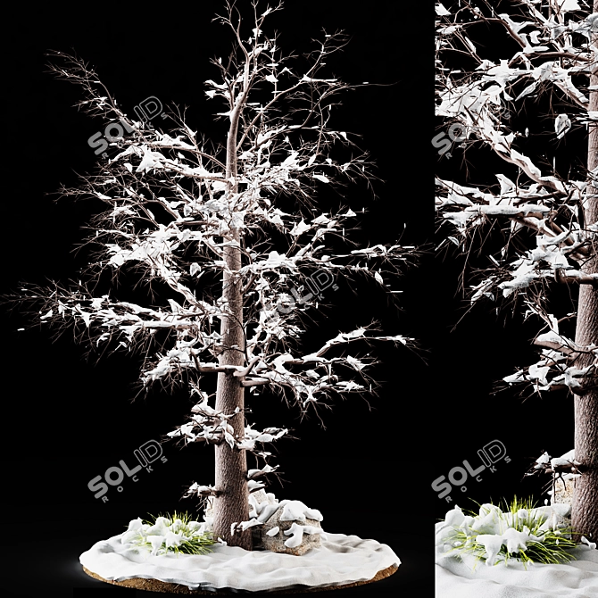 Frosty Winter Tree Sculpture 3D model image 1