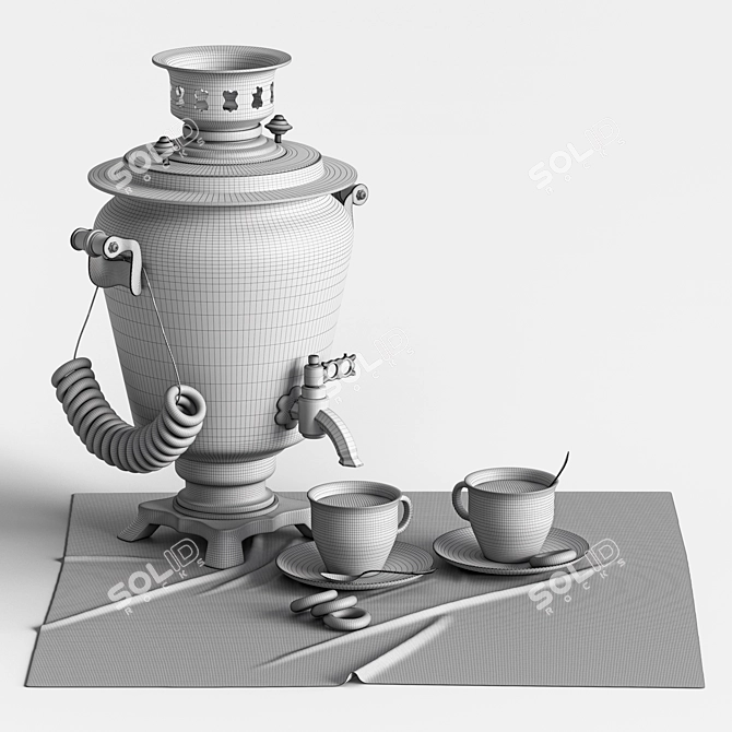 Hand-Painted Samovar Set with Hohloma Design 3D model image 5