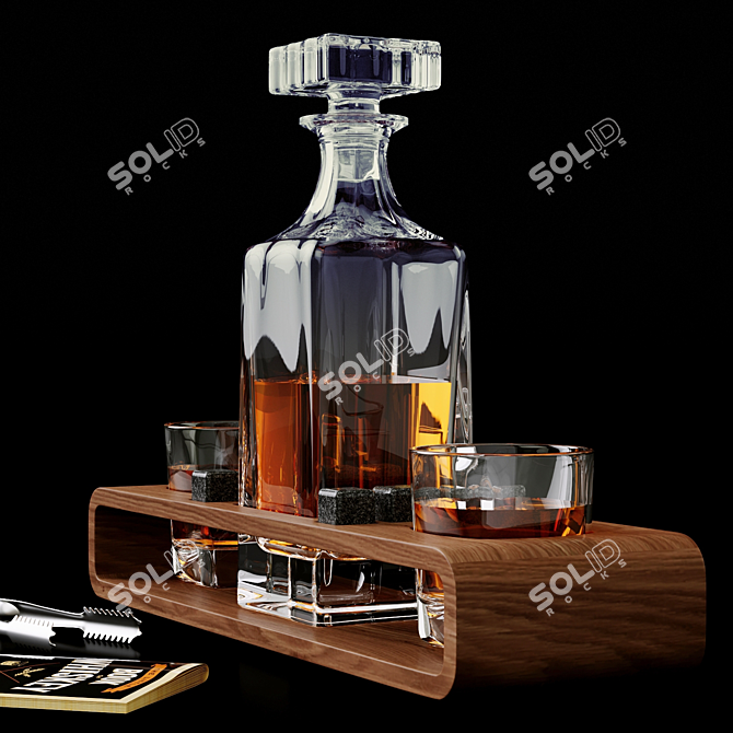 Whiskey Decanter Set with Stones 3D model image 4