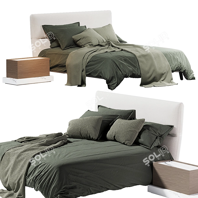 Sleek Modern Bed Green 3D model image 1