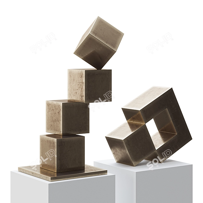 Contemporary Abstract Balance Cube Sculpture 3D model image 1