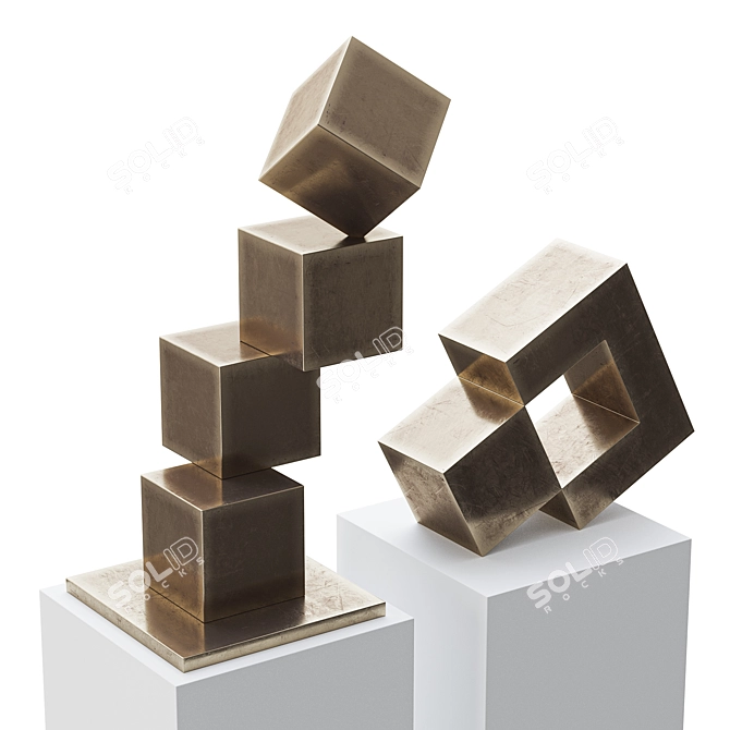 Contemporary Abstract Balance Cube Sculpture 3D model image 2