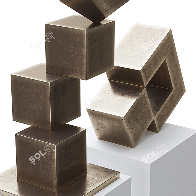 Contemporary Abstract Balance Cube Sculpture 3D model image 3