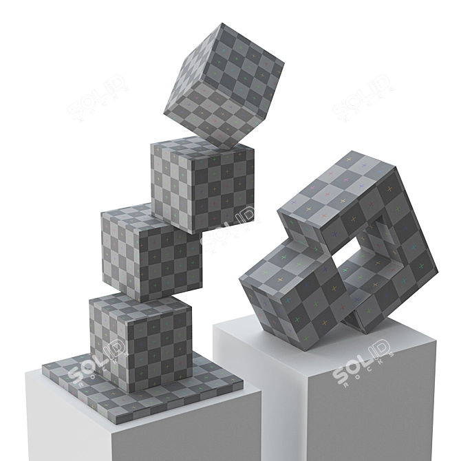 Contemporary Abstract Balance Cube Sculpture 3D model image 5