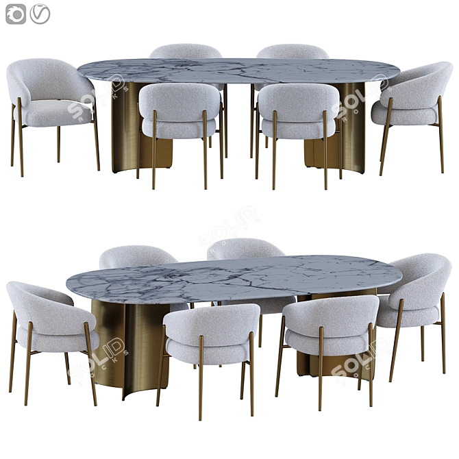 Elegant Linda Chair & Wave Table 3D model image 1