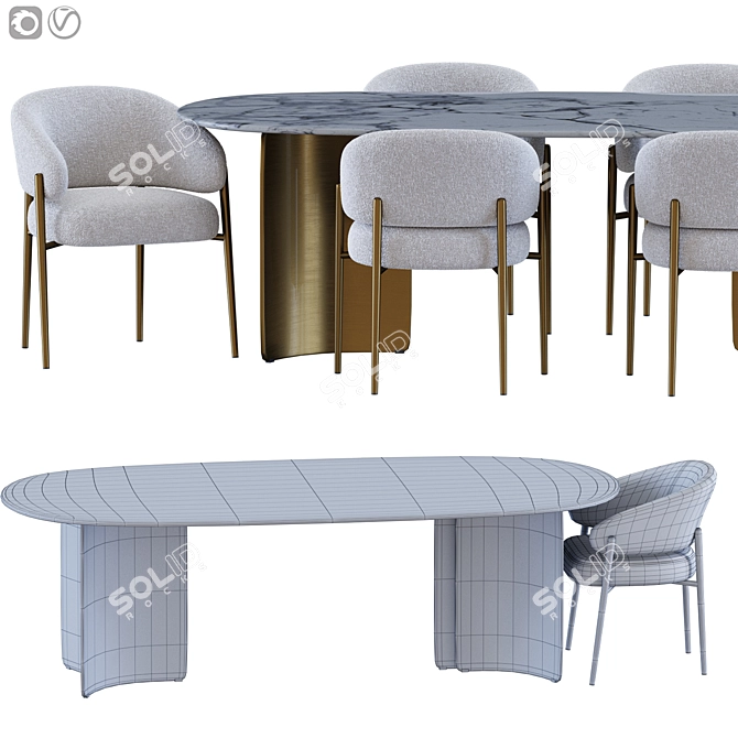 Elegant Linda Chair & Wave Table 3D model image 2