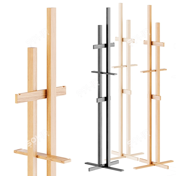 Natural Wood Coat Hanger Stand 3D model image 1