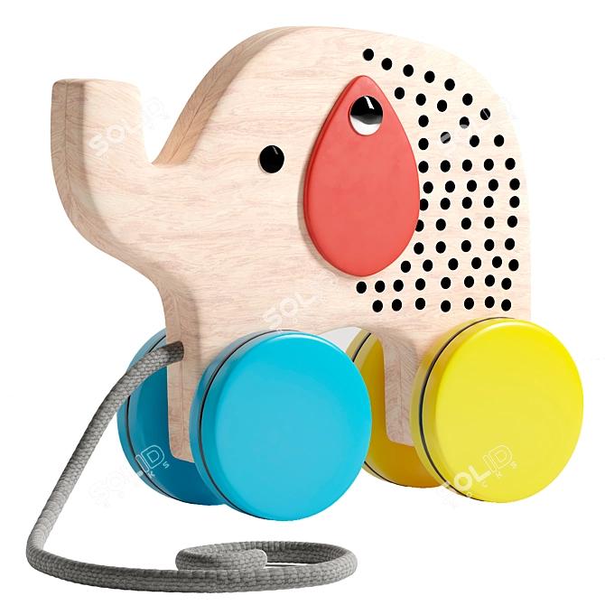 Jumbo Elephant Wooden Pull Toy 3D model image 1