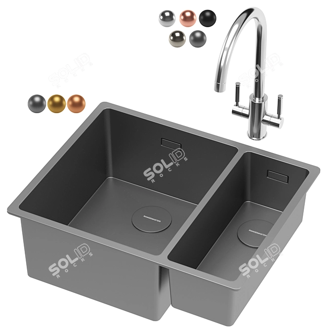 Sleek Stainless Steel Kitchen Sink 3D model image 2