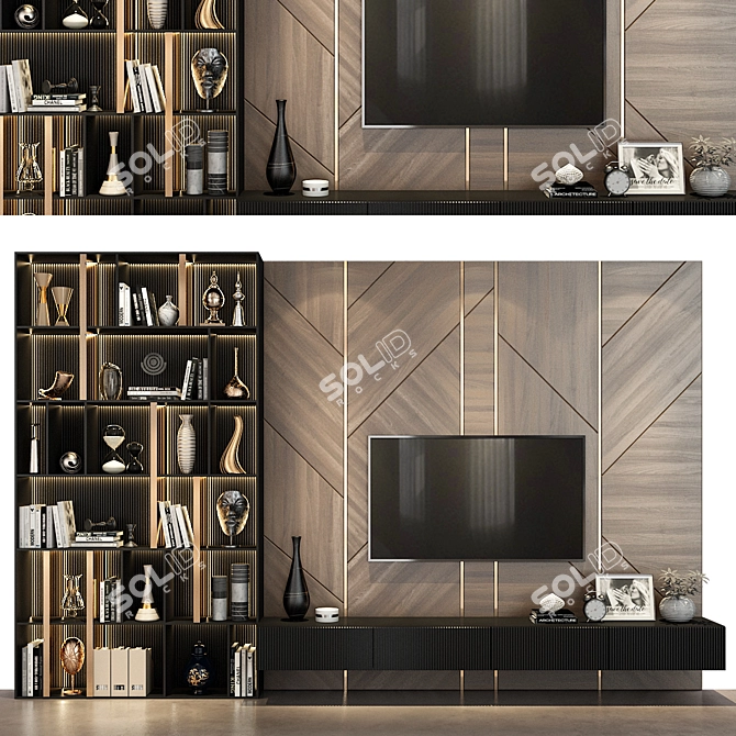 Modern Plywood TV Wall Decor 3D model image 1