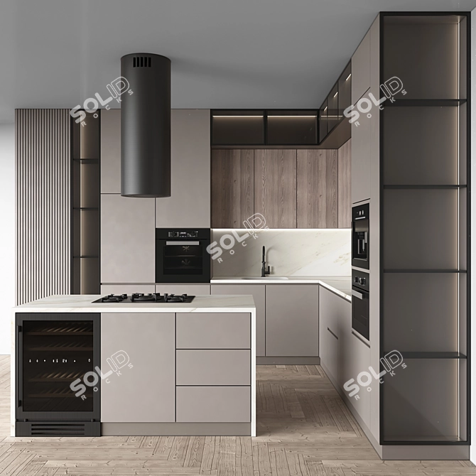 Modern Corner Kitchen with Appliances 3D model image 1