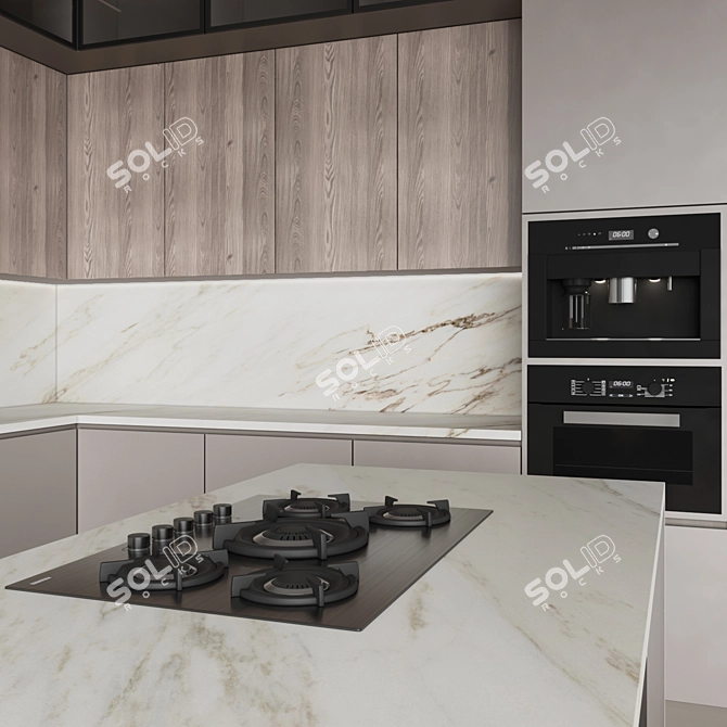 Modern Corner Kitchen with Appliances 3D model image 3