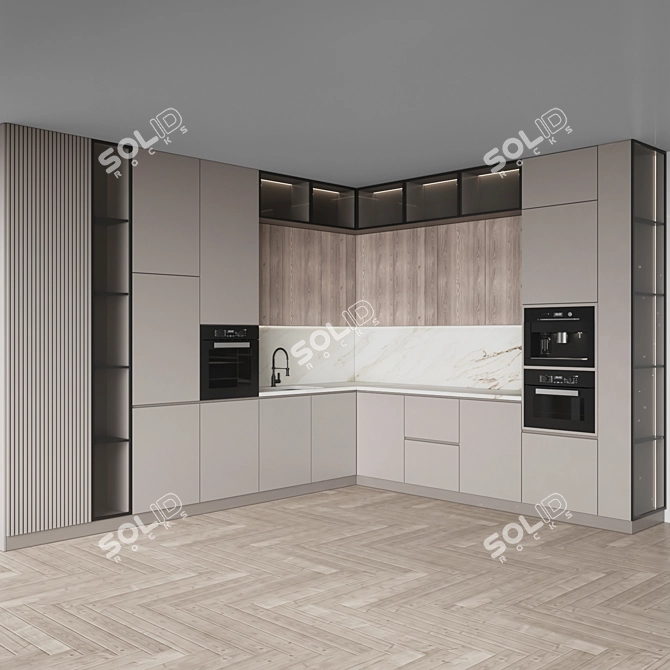 Modern Corner Kitchen with Appliances 3D model image 4