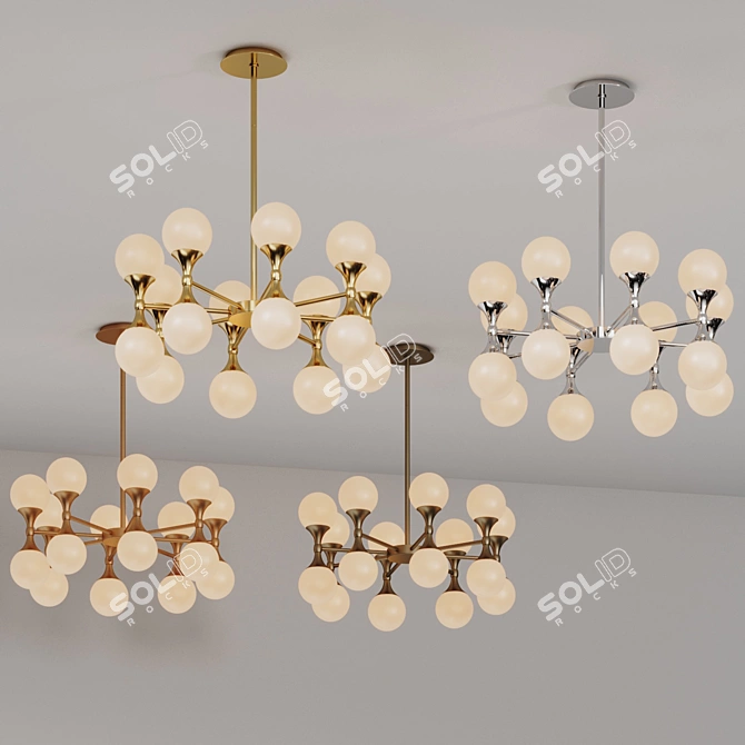 Retro-Inspired Opal Glass LED Chandelier 3D model image 4