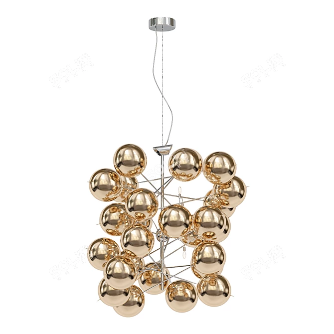 Satin Gold Atom Chandelier 3D model image 1