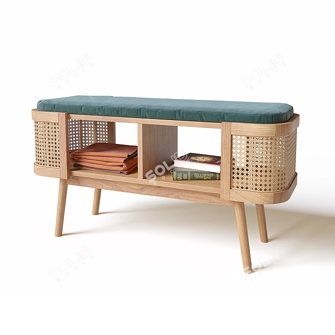 Woven Bench with Shelf 3D model image 1