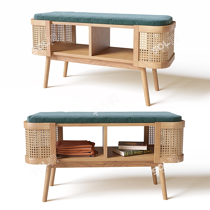 Woven Bench with Shelf 3D model image 2