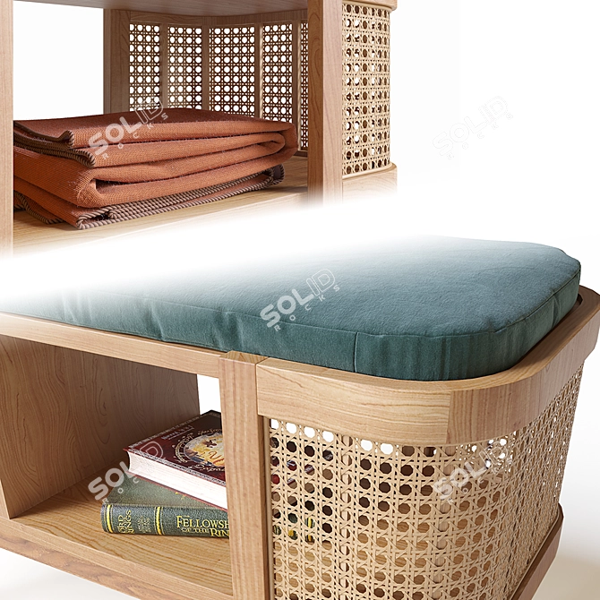 Woven Bench with Shelf 3D model image 3