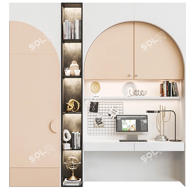 Kids Cabinet with Workspace & Decor 3D model image 1