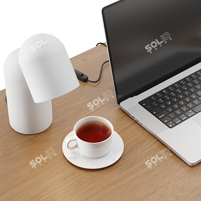 Modern Workspace Set with Macbook 3D model image 11