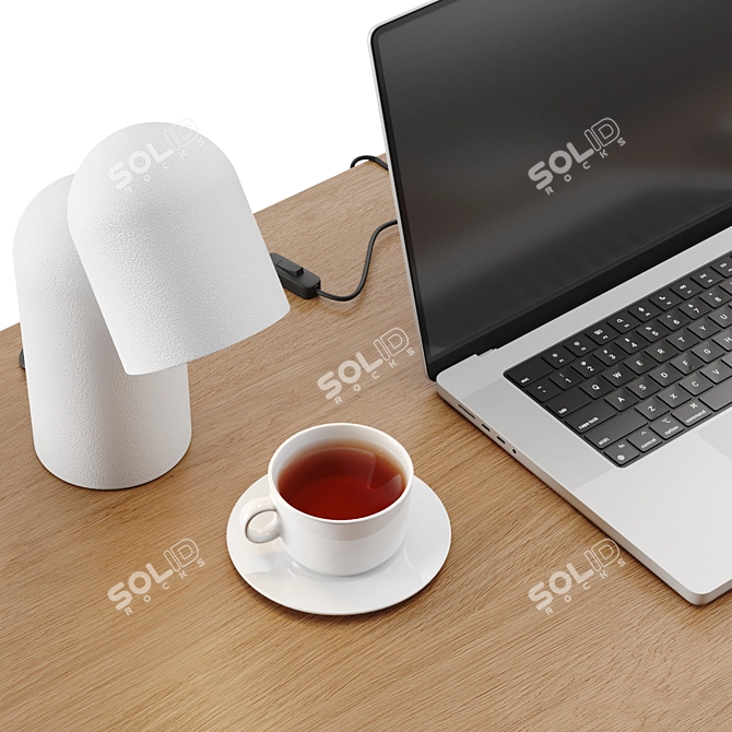 Modern Workspace Set with Macbook 3D model image 4