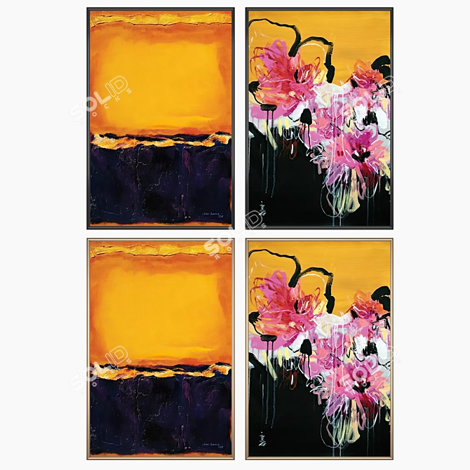 - 2 Paintings & 4 Frames Set 3D model image 2