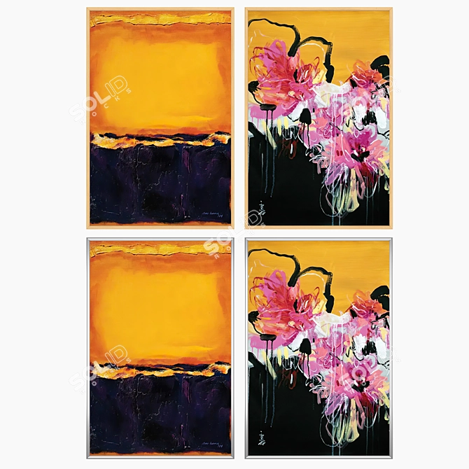 - 2 Paintings & 4 Frames Set 3D model image 3