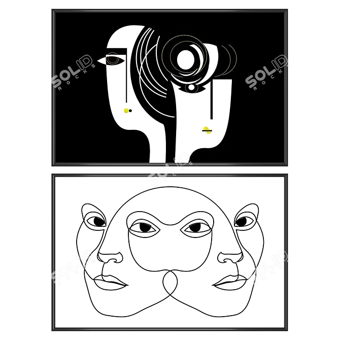 Art Set with Varied Frames 3D model image 1