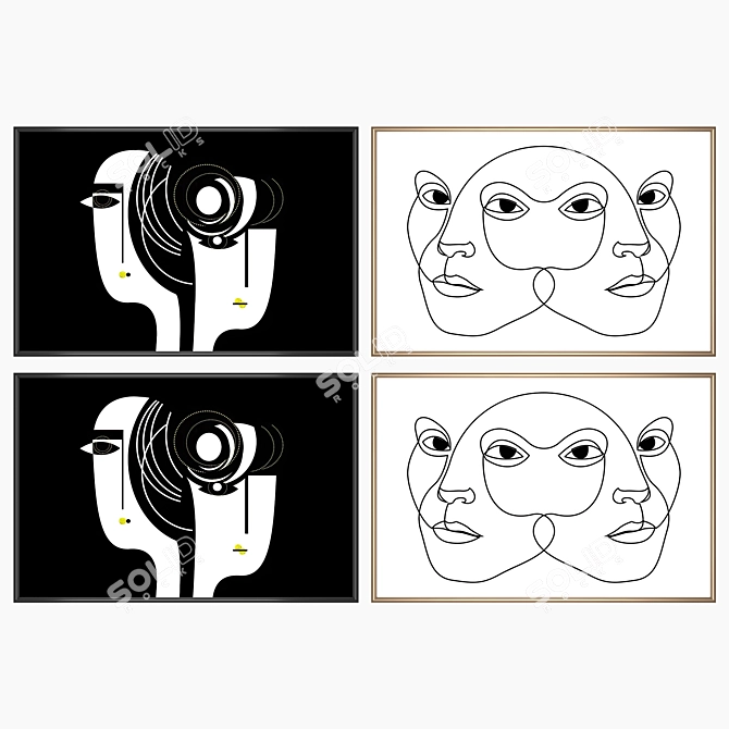 Art Set with Varied Frames 3D model image 2