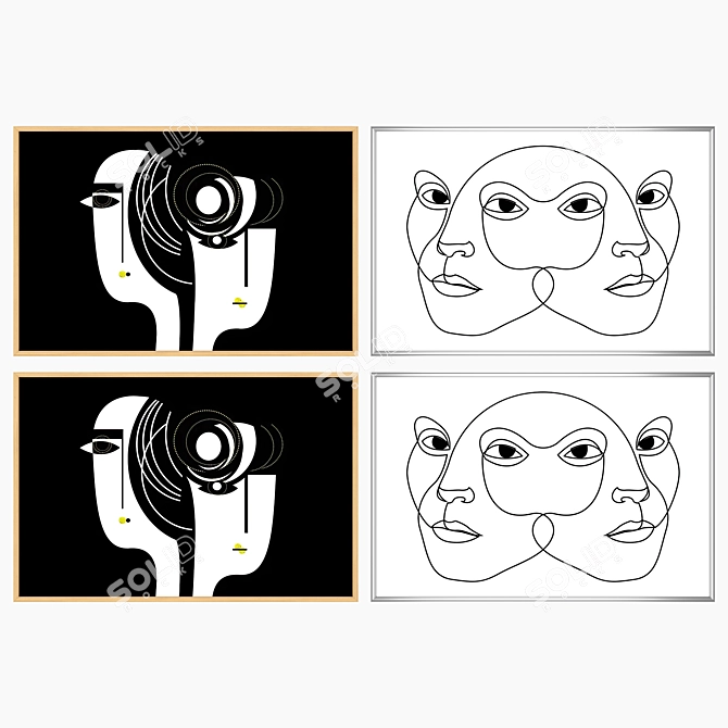 Art Set with Varied Frames 3D model image 3