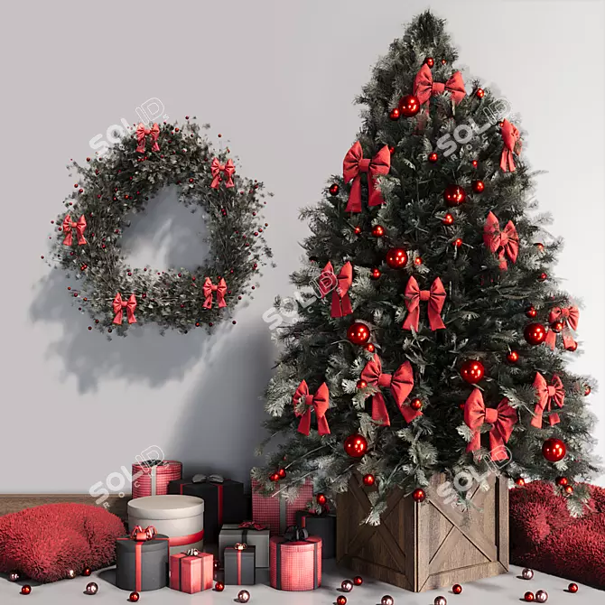 Festive Christmas Tree Decor Set 3D model image 8