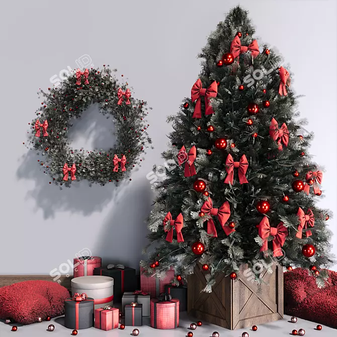 Festive Christmas Tree Decor Set 3D model image 9