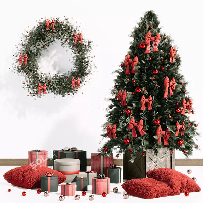 Festive Christmas Tree Decor Set 3D model image 10