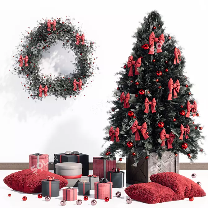 Festive Christmas Tree Decor Set 3D model image 11