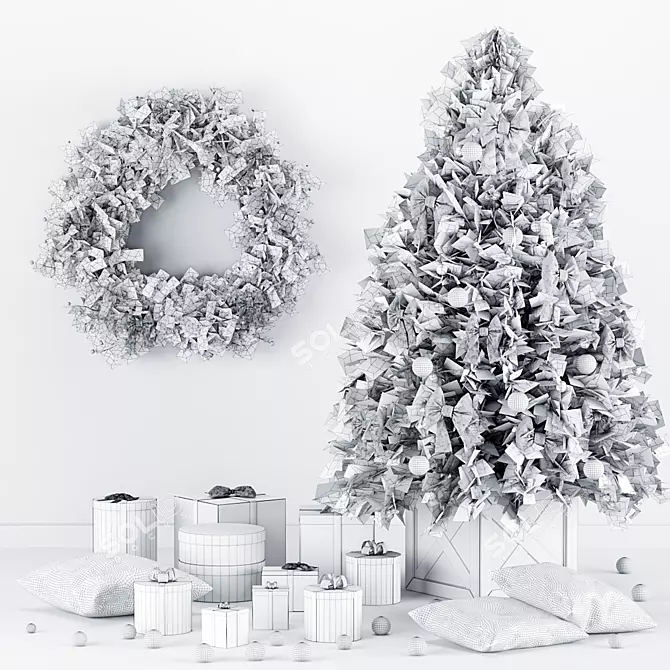 Festive Christmas Tree Decor Set 3D model image 14