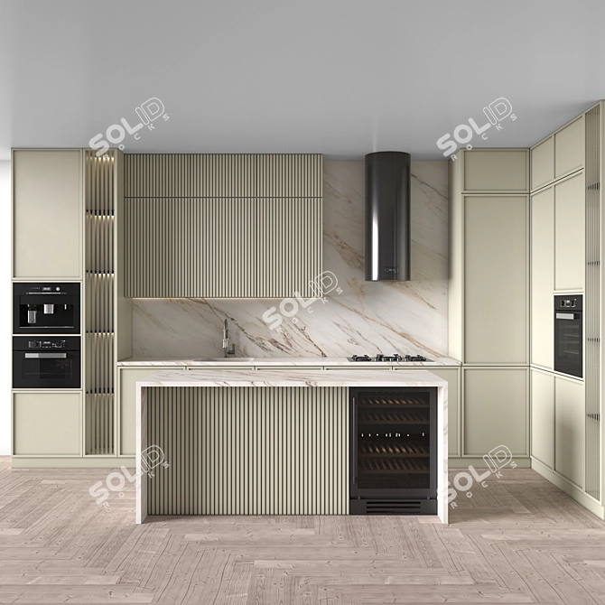 Modern Corner Kitchen Set with Appliances 3D model image 2