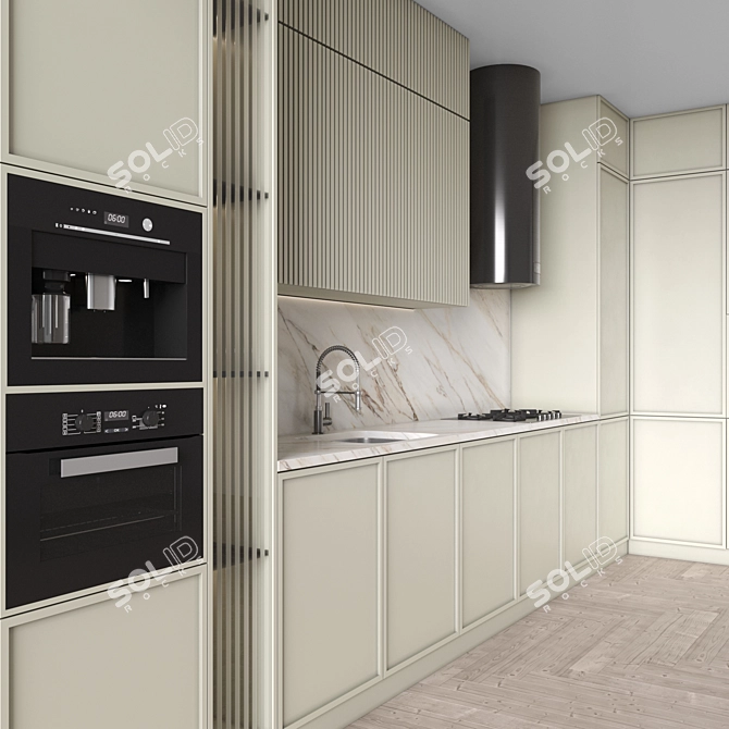 Modern Corner Kitchen Set with Appliances 3D model image 3