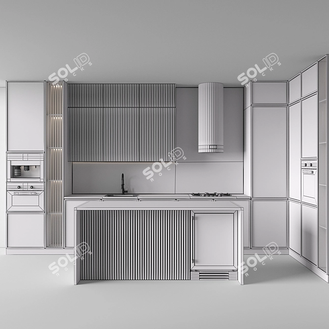 Modern Corner Kitchen Set with Appliances 3D model image 7