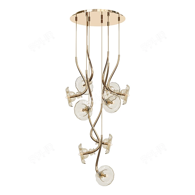  Elegant Ikebana Gold Pendant Lamp 3D model image 1