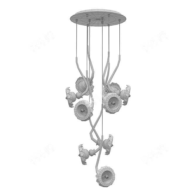  Elegant Ikebana Gold Pendant Lamp 3D model image 2