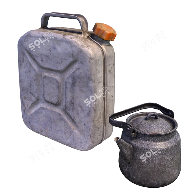 Vintage Canister & Tea Kettle 3D model image 1