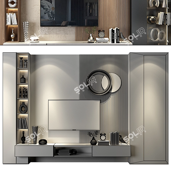 Modern TV Wall Decor Shelf 3D model image 2